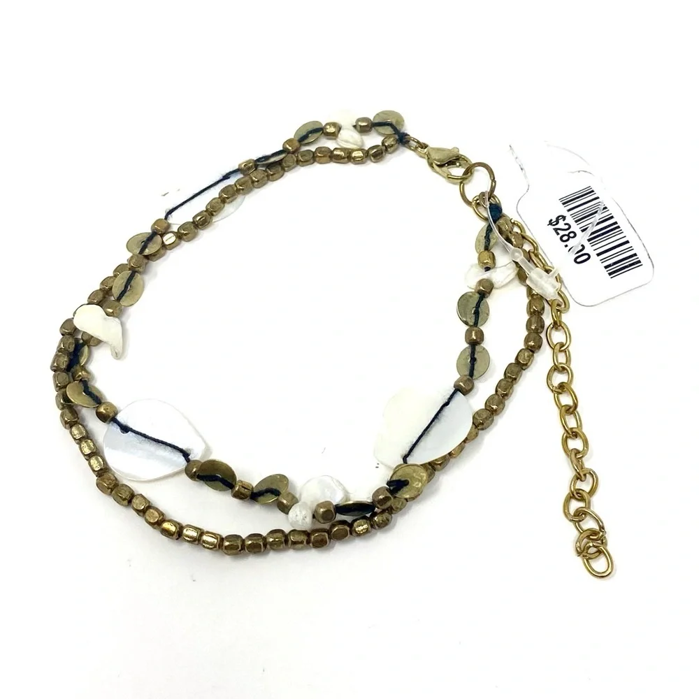 NWT Free People Shell Beach Beaded Layered Anklet Gold - Picture 2 of 5